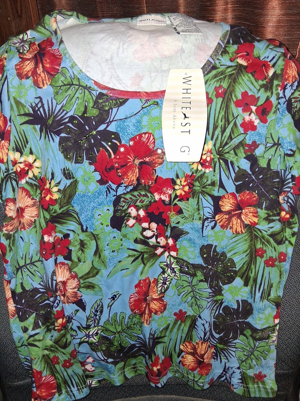 White Stag Women's Blue Tropical Floral Tee